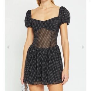 Black Polka Dot Mini Dress with sheer panel